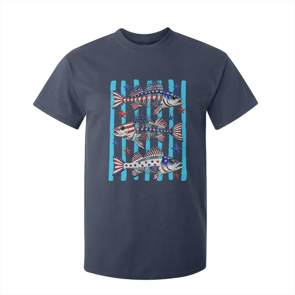 Patriotic Striped Bass Fishing Skeleton T Shirt For Kid USA Flag Angler Gift TS12 Navy Print Your Wear