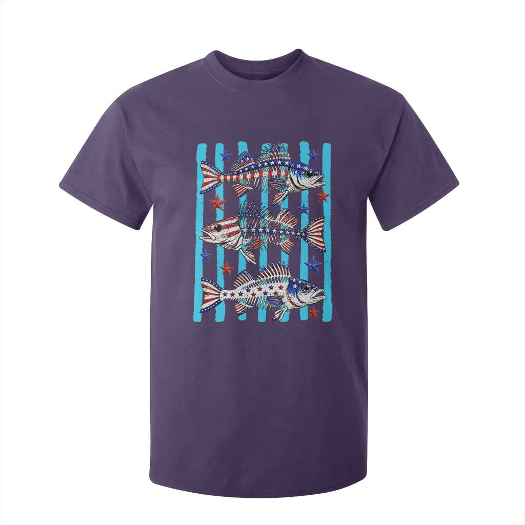 Patriotic Striped Bass Fishing Skeleton T Shirt For Kid USA Flag Angler Gift TS12 Purple Print Your Wear