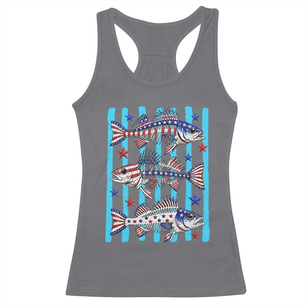 Patriotic Striped Bass Fishing Skeleton Racerback Tank Top USA Flag Angler Gift TS12 Charcoal Print Your Wear