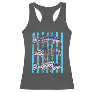 Patriotic Striped Bass Fishing Skeleton Racerback Tank Top USA Flag Angler Gift TS12 Dark Heather Print Your Wear