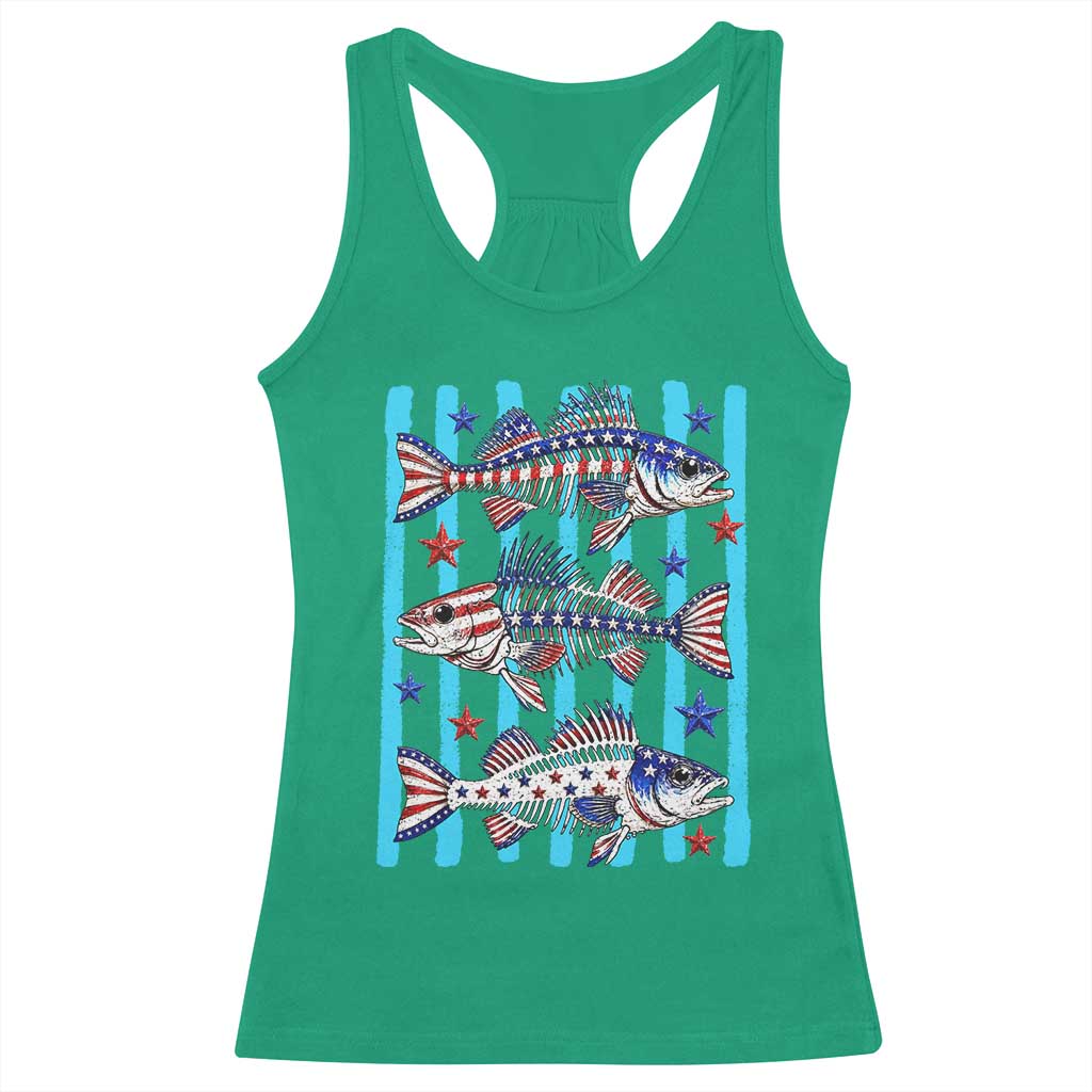 Patriotic Striped Bass Fishing Skeleton Racerback Tank Top USA Flag Angler Gift TS12 Irish Green Print Your Wear