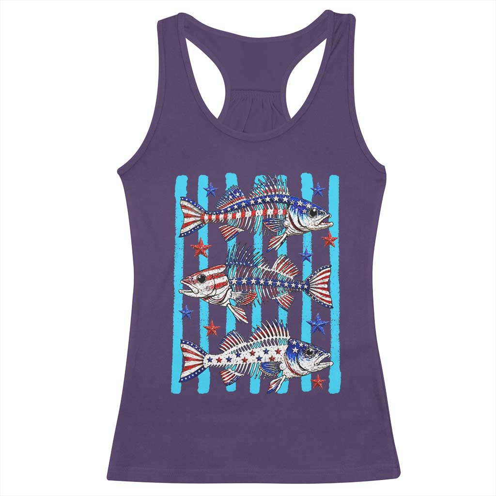 Patriotic Striped Bass Fishing Skeleton Racerback Tank Top USA Flag Angler Gift TS12 Purple Print Your Wear