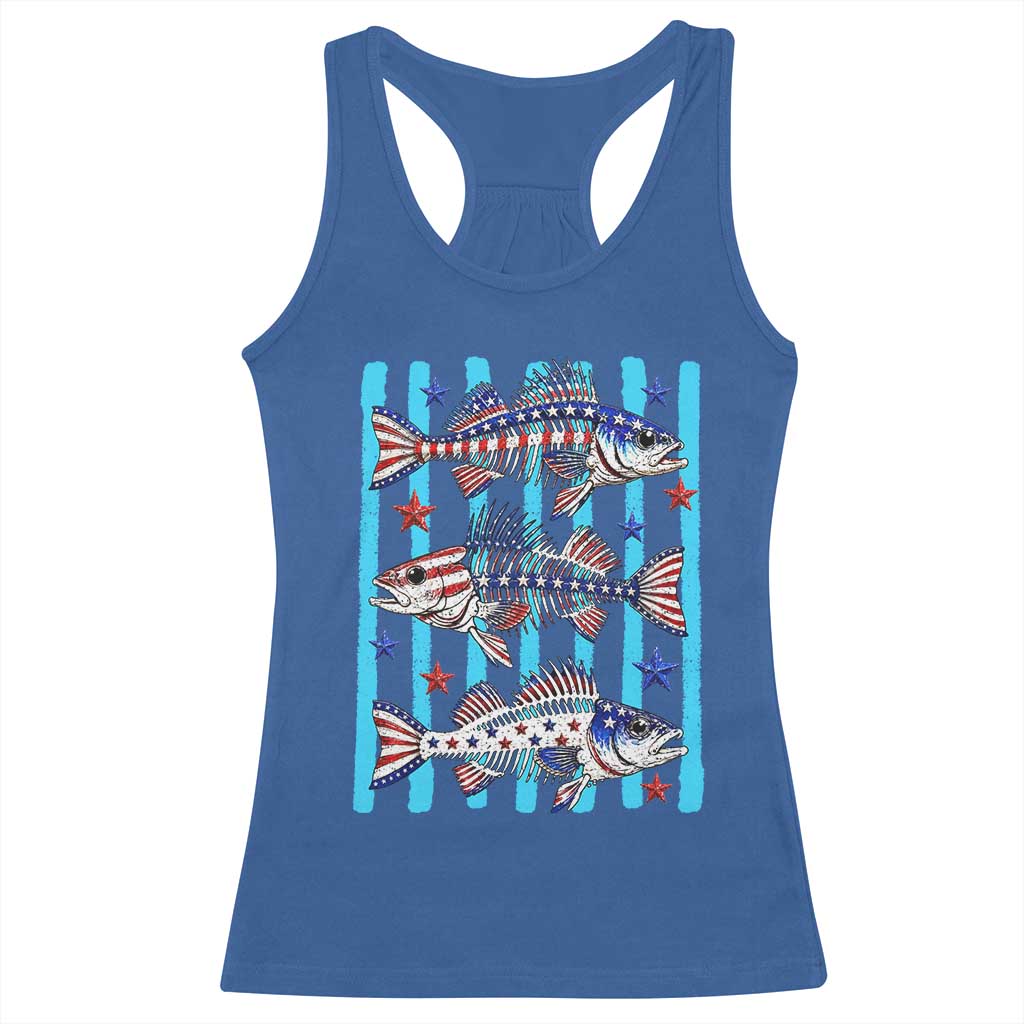 Patriotic Striped Bass Fishing Skeleton Racerback Tank Top USA Flag Angler Gift TS12 Royal Blue Print Your Wear