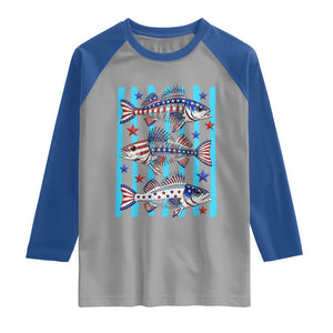 Patriotic Striped Bass Fishing Skeleton Raglan Shirt USA Flag Angler Gift TS12 Sport Gray Royal Print Your Wear