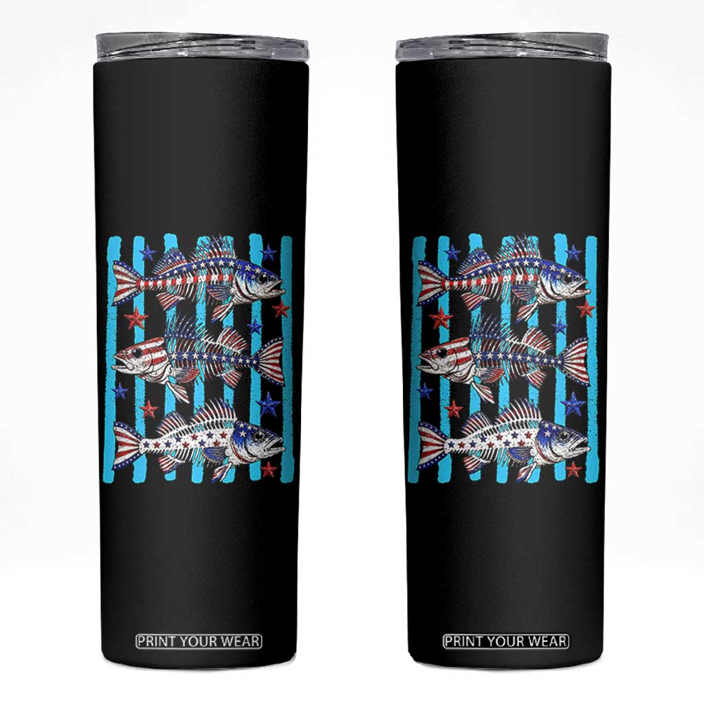 Patriotic Striped Bass Fishing Skeleton Skinny Tumbler USA Flag Angler Gift TS12 Black Print Your Wear