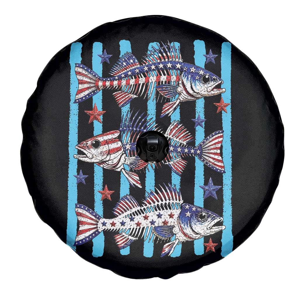 Patriotic Striped Bass Fishing Skeleton Spare Tire Cover USA Flag Angler Gift TS12 Print Your Wear