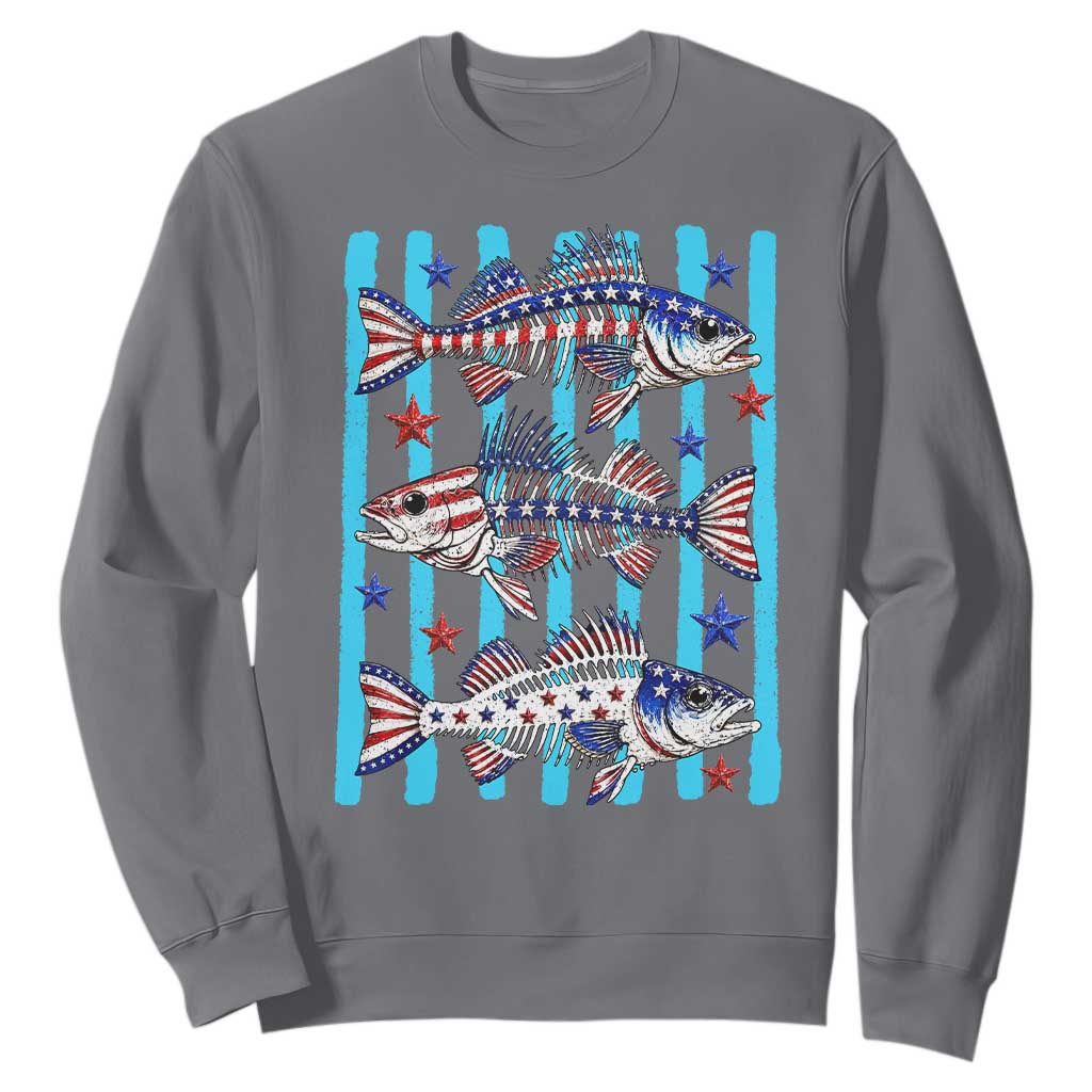 Patriotic Striped Bass Fishing Skeleton Sweatshirt USA Flag Angler Gift TS12 Charcoal Print Your Wear