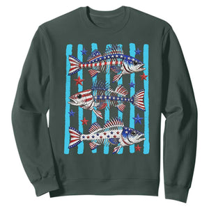 Patriotic Striped Bass Fishing Skeleton Sweatshirt USA Flag Angler Gift TS12 Dark Forest Green Print Your Wear