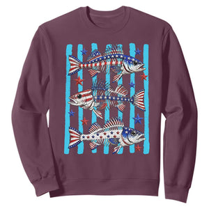 Patriotic Striped Bass Fishing Skeleton Sweatshirt USA Flag Angler Gift TS12 Maroon Print Your Wear