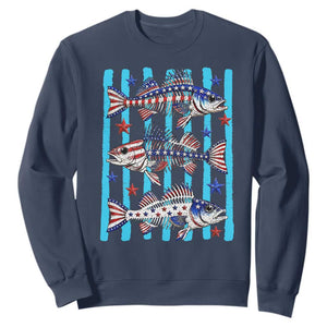 Patriotic Striped Bass Fishing Skeleton Sweatshirt USA Flag Angler Gift TS12 Navy Print Your Wear