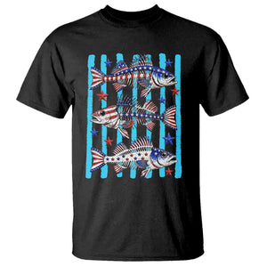 Patriotic Striped Bass Fishing Skeleton T Shirt USA Flag Angler Gift TS12 Black Print Your Wear