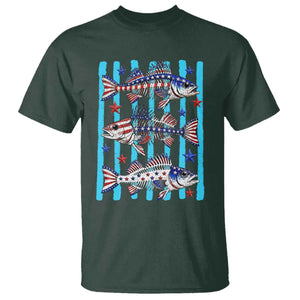 Patriotic Striped Bass Fishing Skeleton T Shirt USA Flag Angler Gift TS12 Dark Forest Green Print Your Wear