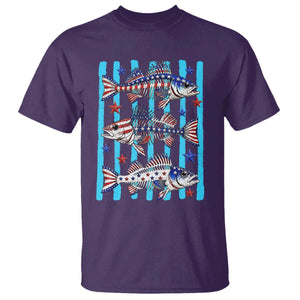Patriotic Striped Bass Fishing Skeleton T Shirt USA Flag Angler Gift TS12 Purple Print Your Wear