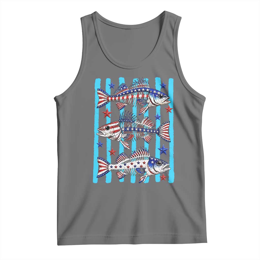 Patriotic Striped Bass Fishing Skeleton Tank Top USA Flag Angler Gift TS12 Black Heather Print Your Wear