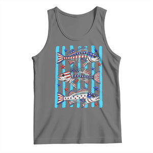 Patriotic Striped Bass Fishing Skeleton Tank Top USA Flag Angler Gift TS12 Black Heather Print Your Wear