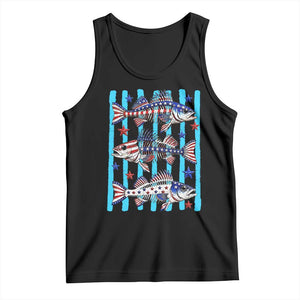 Patriotic Striped Bass Fishing Skeleton Tank Top USA Flag Angler Gift TS12 Black Print Your Wear