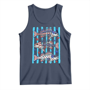 Patriotic Striped Bass Fishing Skeleton Tank Top USA Flag Angler Gift TS12 Navy Print Your Wear