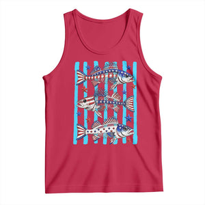 Patriotic Striped Bass Fishing Skeleton Tank Top USA Flag Angler Gift TS12 Red Print Your Wear