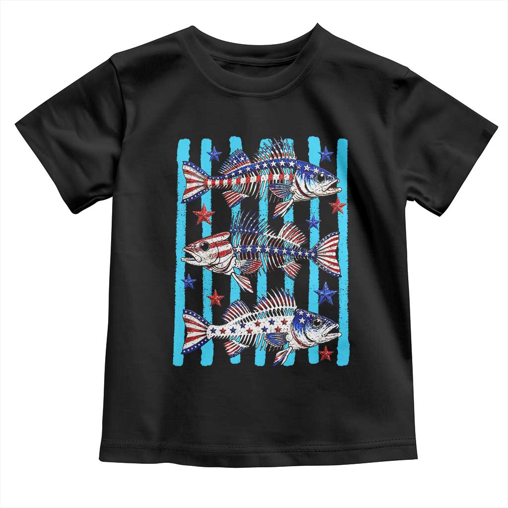 Patriotic Striped Bass Fishing Skeleton Toddler T Shirt USA Flag Angler Gift TS12 Black Print Your Wear