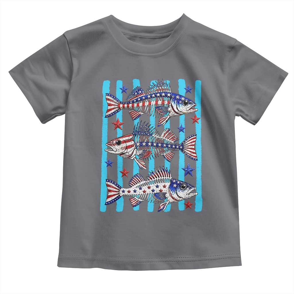 Patriotic Striped Bass Fishing Skeleton Toddler T Shirt USA Flag Angler Gift TS12 Charcoal Print Your Wear