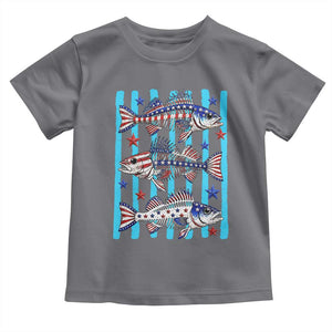 Patriotic Striped Bass Fishing Skeleton Toddler T Shirt USA Flag Angler Gift TS12 Charcoal Print Your Wear