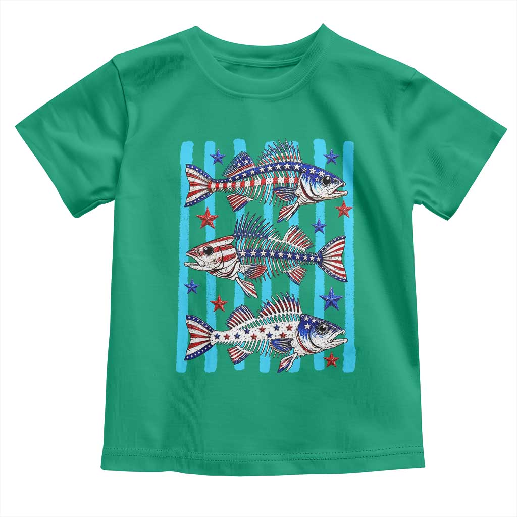 Patriotic Striped Bass Fishing Skeleton Toddler T Shirt USA Flag Angler Gift TS12 Irish Green Print Your Wear