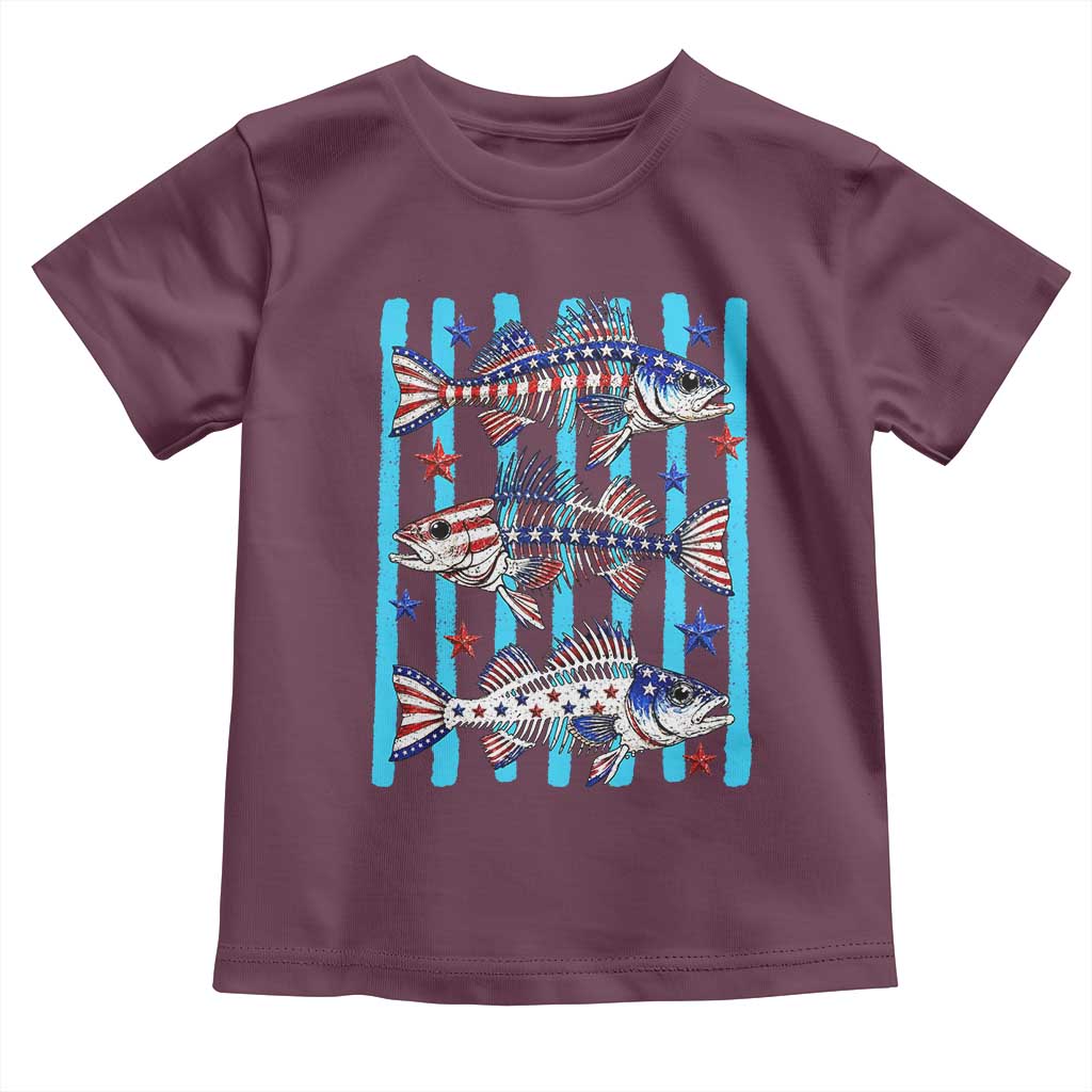 Patriotic Striped Bass Fishing Skeleton Toddler T Shirt USA Flag Angler Gift TS12 Maroon Print Your Wear