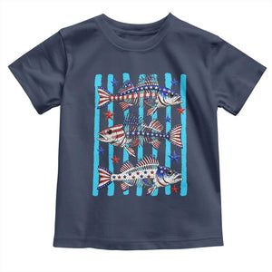 Patriotic Striped Bass Fishing Skeleton Toddler T Shirt USA Flag Angler Gift TS12 Navy Print Your Wear
