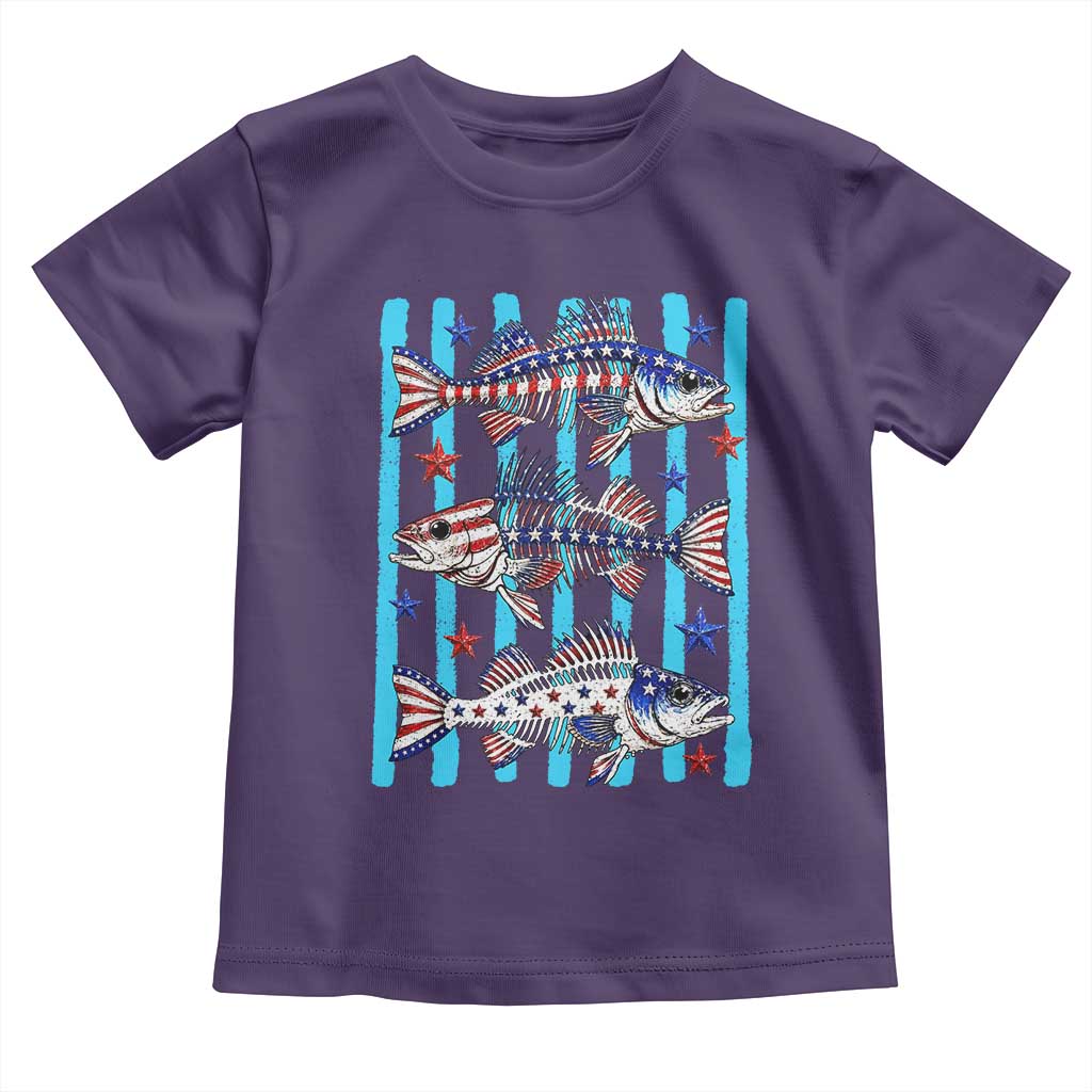 Patriotic Striped Bass Fishing Skeleton Toddler T Shirt USA Flag Angler Gift TS12 Purple Print Your Wear