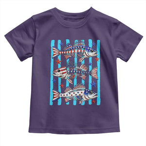 Patriotic Striped Bass Fishing Skeleton Toddler T Shirt USA Flag Angler Gift TS12 Purple Print Your Wear