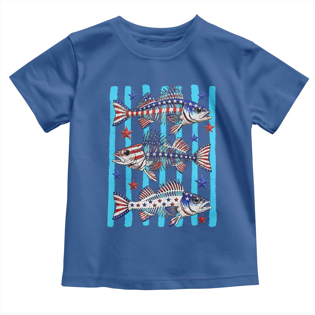 Patriotic Striped Bass Fishing Skeleton Toddler T Shirt USA Flag Angler Gift TS12 Royal Blue Print Your Wear