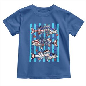 Patriotic Striped Bass Fishing Skeleton Toddler T Shirt USA Flag Angler Gift TS12 Royal Blue Print Your Wear