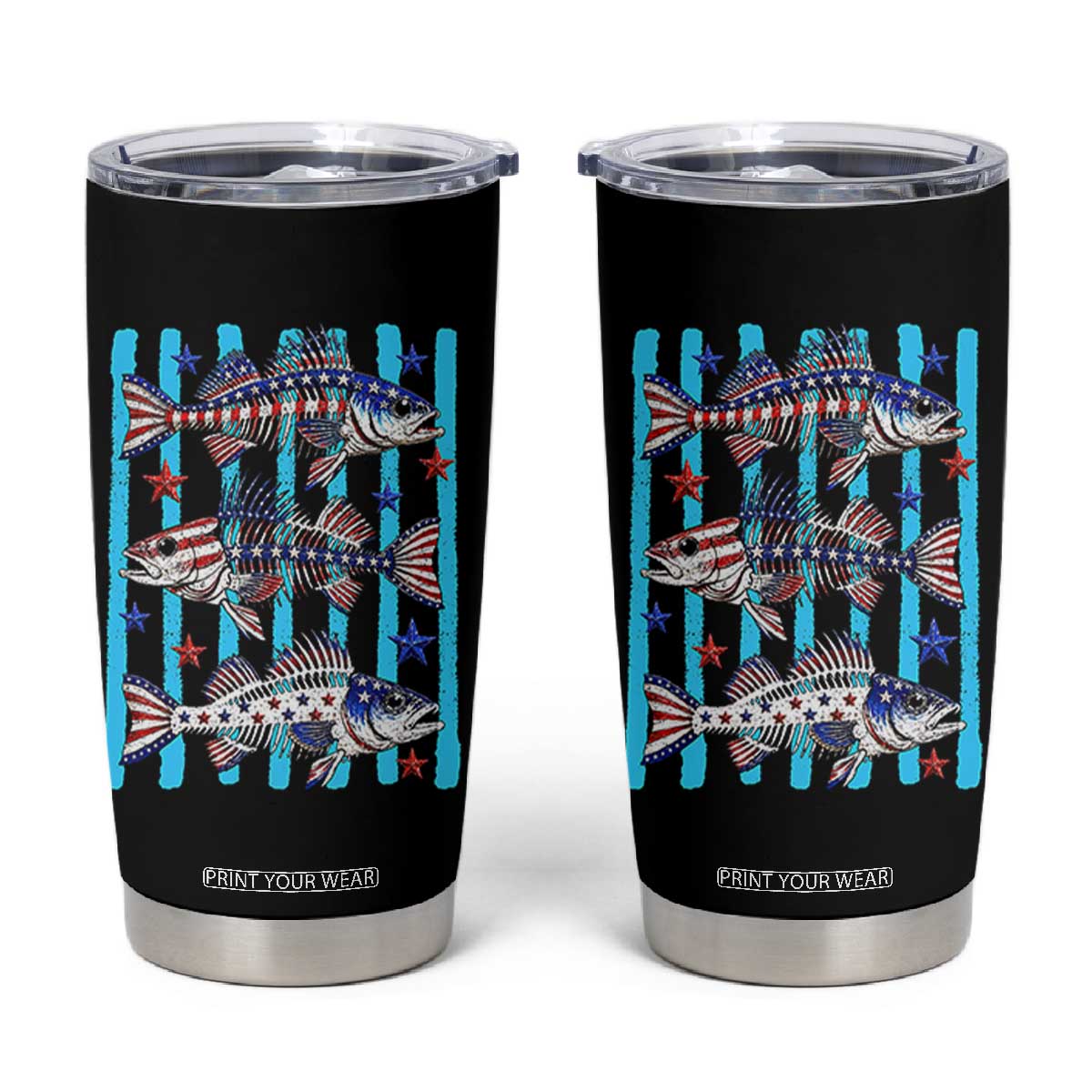 Patriotic Striped Bass Fishing Skeleton Tumbler Cup USA Flag Angler Gift TS12 Black Print Your Wear