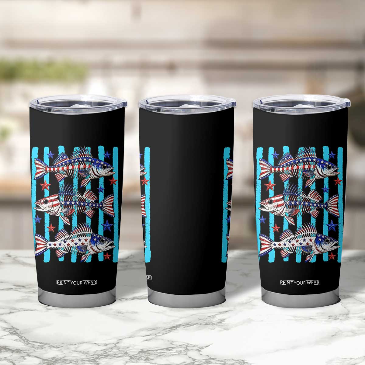 Patriotic Striped Bass Fishing Skeleton Tumbler Cup USA Flag Angler Gift TS12 Print Your Wear