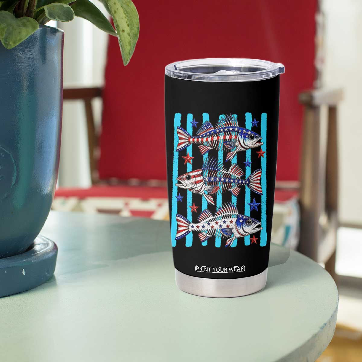 Patriotic Striped Bass Fishing Skeleton Tumbler Cup USA Flag Angler Gift TS12 Print Your Wear