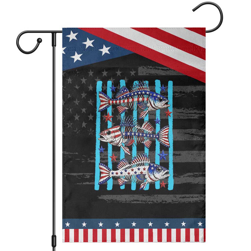 Striped Bass Fishing Skeleton Patriotic Garden Flag USA Flag Angler Gift TS12 Distressed Black Blue Print Your Wear