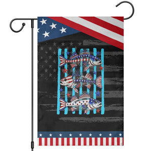 Striped Bass Fishing Skeleton Patriotic Garden Flag USA Flag Angler Gift TS12 Distressed Black Blue Print Your Wear