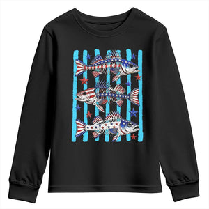 Patriotic Striped Bass Fishing Skeleton Youth Sweatshirt USA Flag Angler Gift TS12 Black Print Your Wear