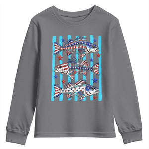 Patriotic Striped Bass Fishing Skeleton Youth Sweatshirt USA Flag Angler Gift TS12 Charcoal Print Your Wear
