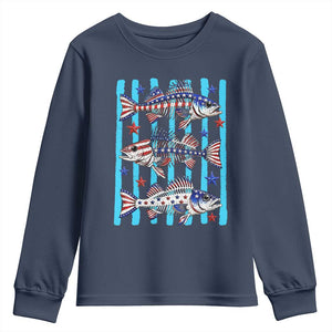 Patriotic Striped Bass Fishing Skeleton Youth Sweatshirt USA Flag Angler Gift TS12 Navy Print Your Wear