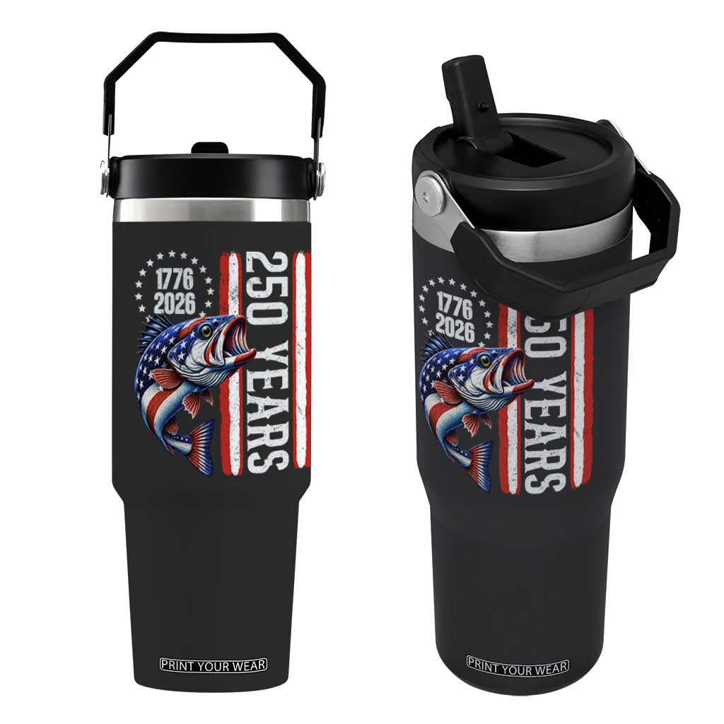 Vintage USA 250th Anniversary Bass Fishing Patriotic Gift Flip Straw Tumbler TS12 One Size: 30 oz Black Print Your Wear