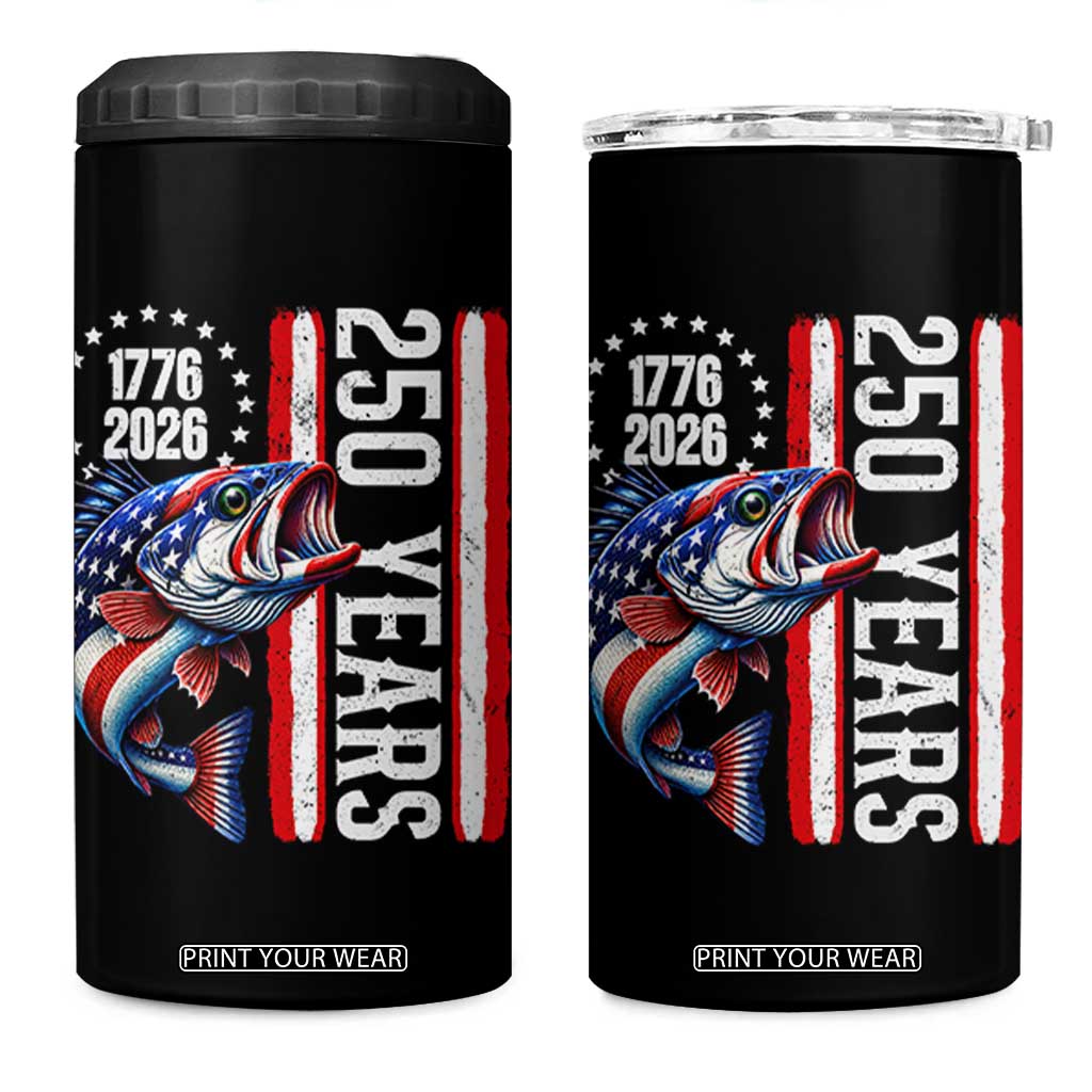 Vintage USA 250th Anniversary Bass Fishing Patriotic Gift 4 in 1 Can Cooler Tumbler TS12 One Size: 16 oz Black Print Your Wear
