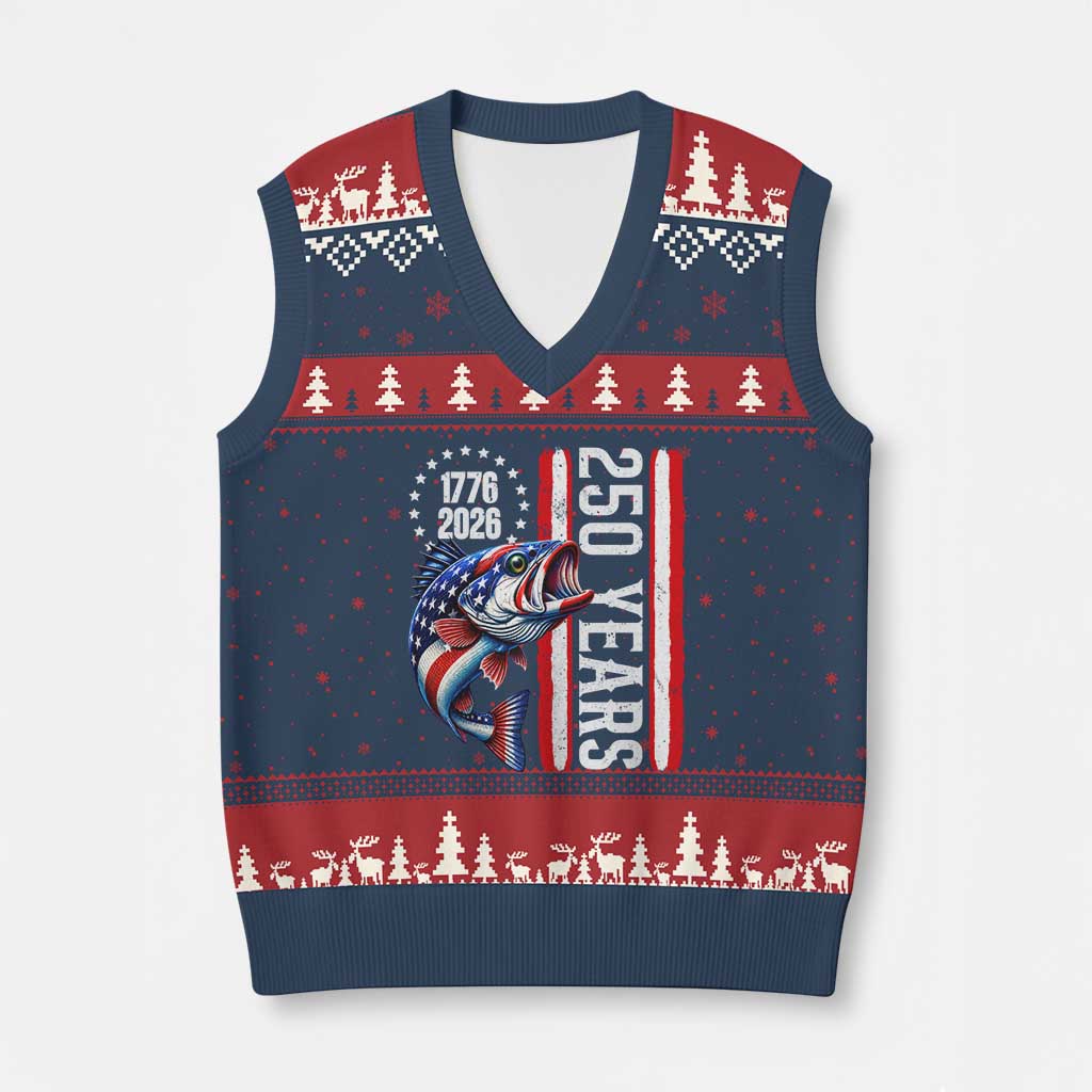 Vintage USA 250th Anniversary Bass Fishing Patriotic Gift V-Neck Knit Sweater Vest TS12 Navy Red Print Your Wear