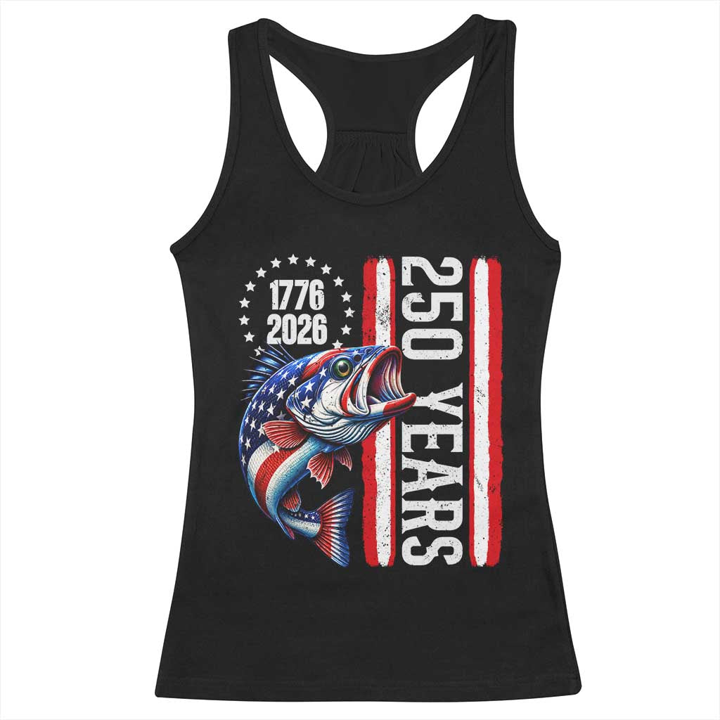 Vintage USA 250th Anniversary Bass Fishing Patriotic Gift Racerback Tank Top TS12 Black Print Your Wear