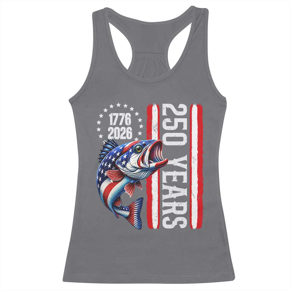 Vintage USA 250th Anniversary Bass Fishing Patriotic Gift Racerback Tank Top TS12 Charcoal Print Your Wear
