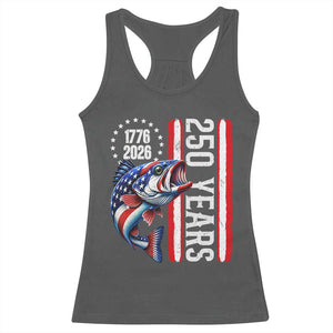 Vintage USA 250th Anniversary Bass Fishing Patriotic Gift Racerback Tank Top TS12 Dark Heather Print Your Wear