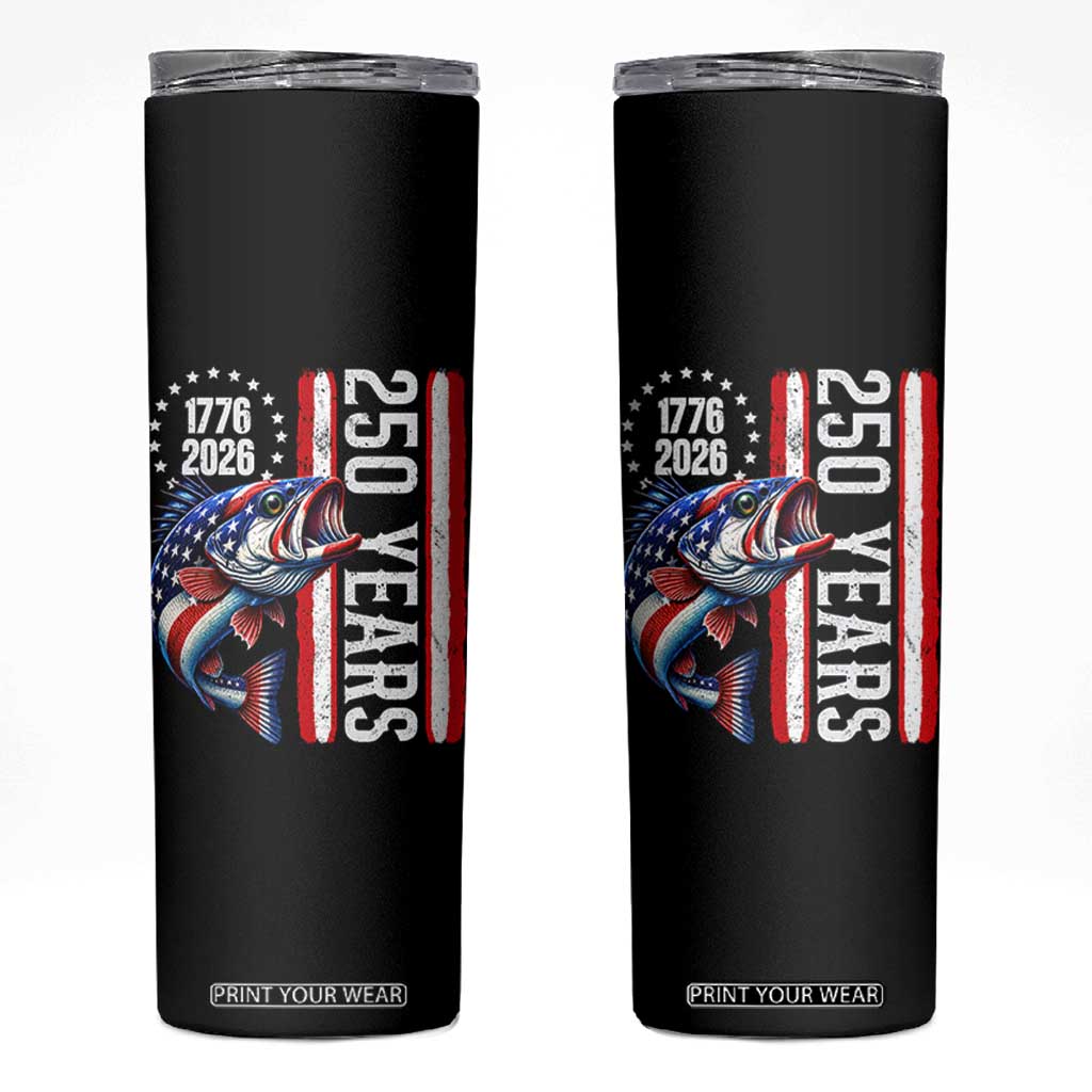 Vintage USA 250th Anniversary Bass Fishing Patriotic Gift Skinny Tumbler TS12 Black Print Your Wear