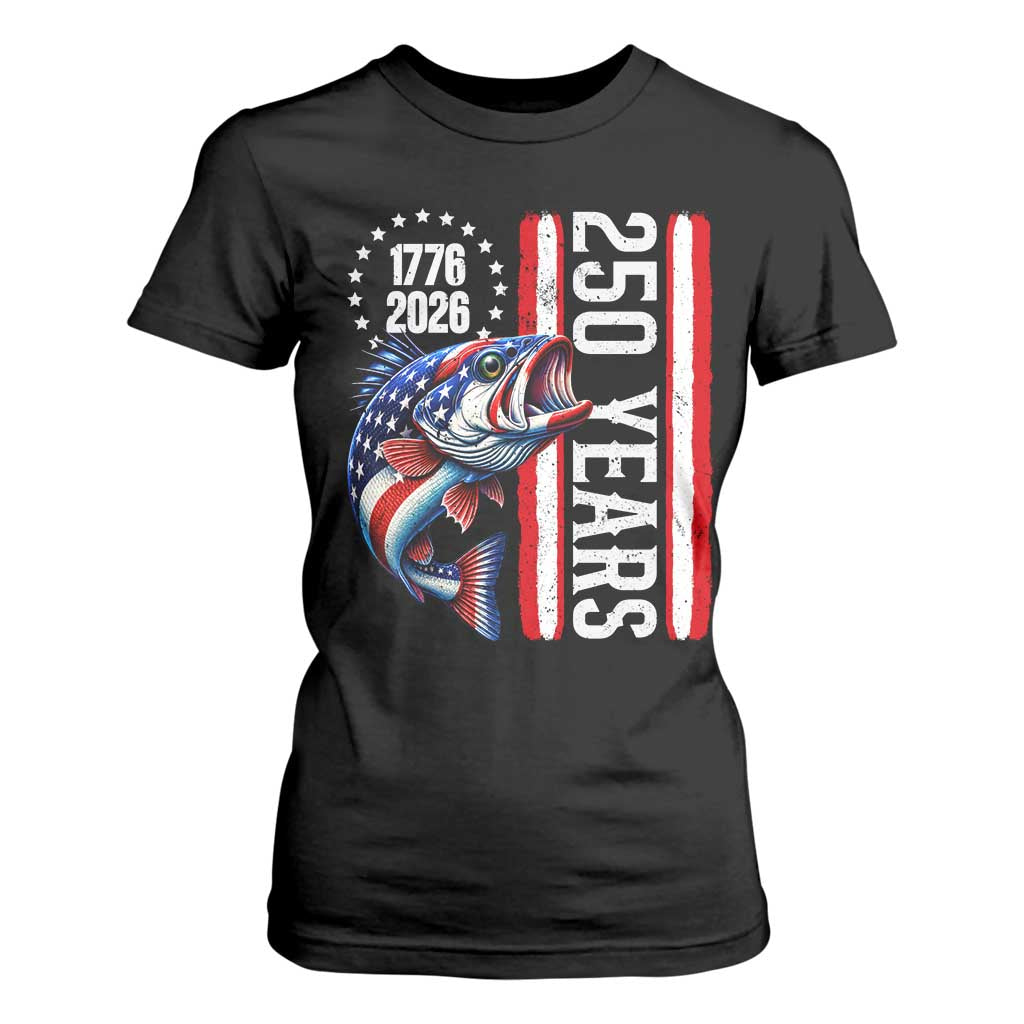 Vintage USA 250th Anniversary Bass Fishing Patriotic Gift T Shirt For Women TS12 Black Print Your Wear