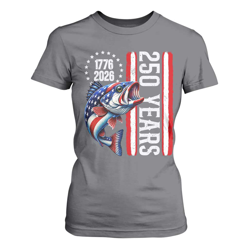 Vintage USA 250th Anniversary Bass Fishing Patriotic Gift T Shirt For Women TS12 Charcoal Print Your Wear