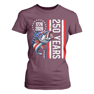 Vintage USA 250th Anniversary Bass Fishing Patriotic Gift T Shirt For Women TS12 Maroon Print Your Wear